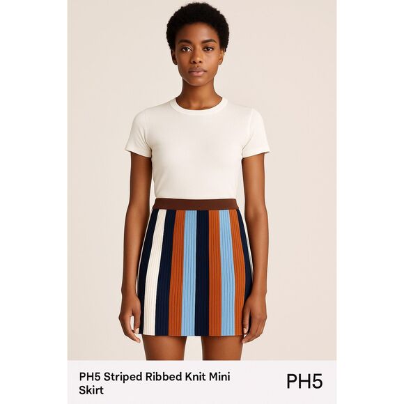 PH5 Striped Ribbed Knit Mini Skirt Brown Multicolor Size 5/US 2 - Picture 3 of 12